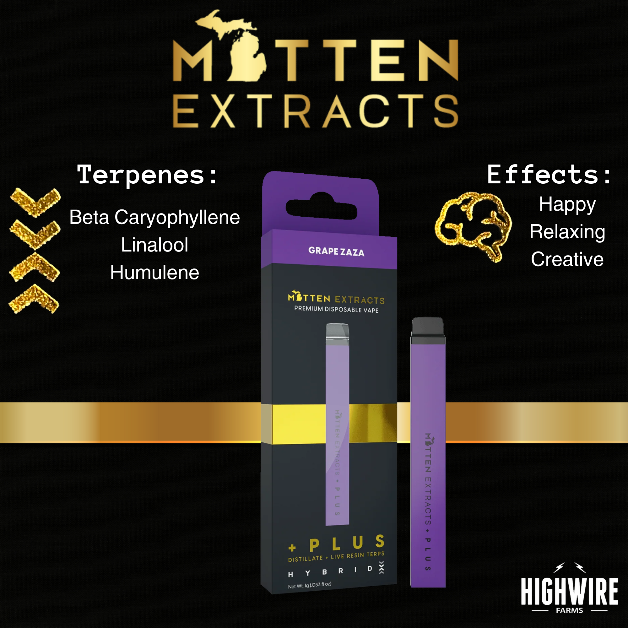 Photograph of product: Mitten Extracts Disposable Grape Zaza Distillate + Live Resin Terps 1g
