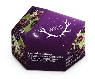 Photograph of product: WYLD - Boysenberry 1:1:1 TH-oui:CBD:CBN Gummies
