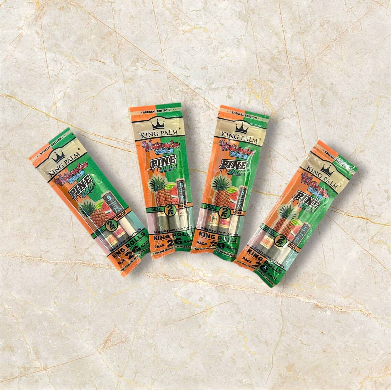 Photograph of product: King Palm Pine Drip/Watermelon Flavor Natural Leaf Dual Blunt Wraps 2 Pack