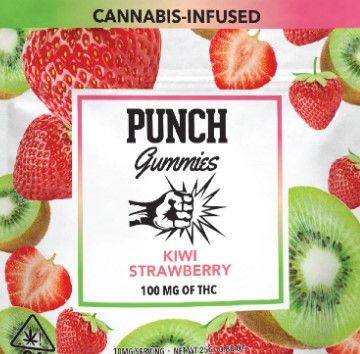 Photograph of product: Punch Edibles & Extracts - Sugar Coated Gummies - Kiwi Strawberry - 100 MG - 