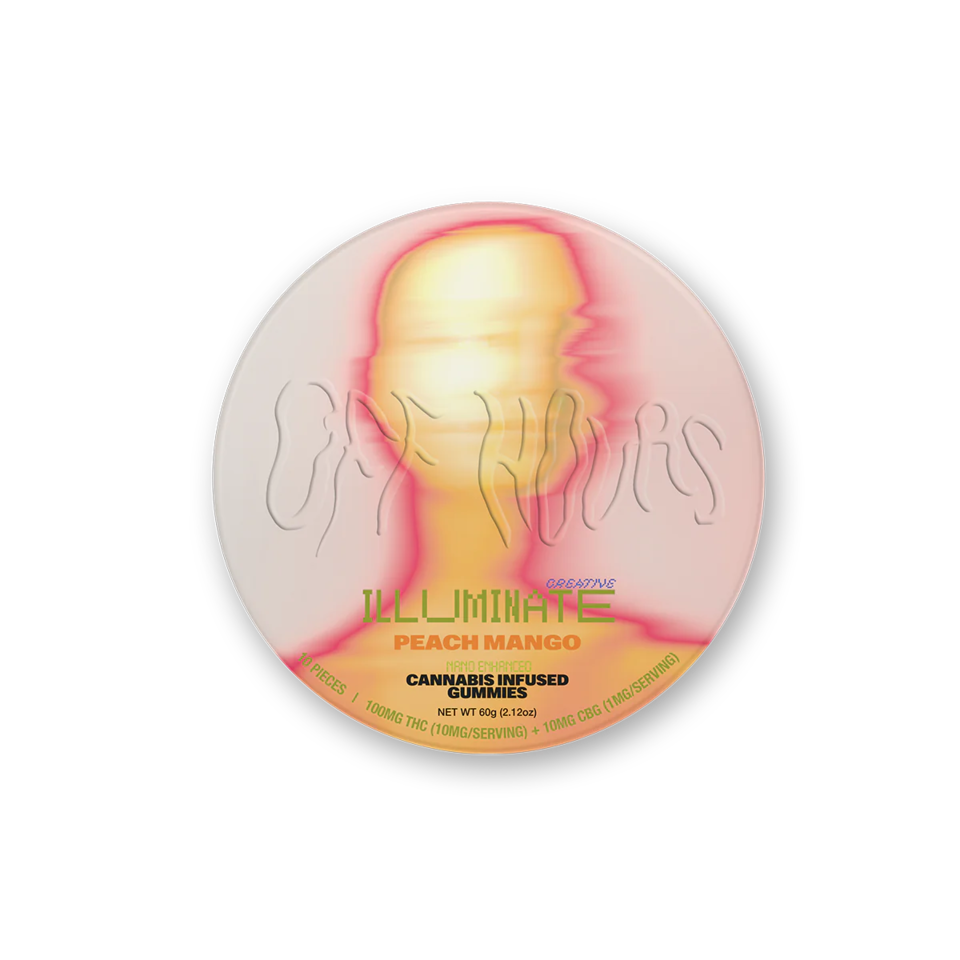 Photograph of product: Illuminate | Peach Mango | 100mg TH-oui | Gummies | 10 Pack | Off Hours