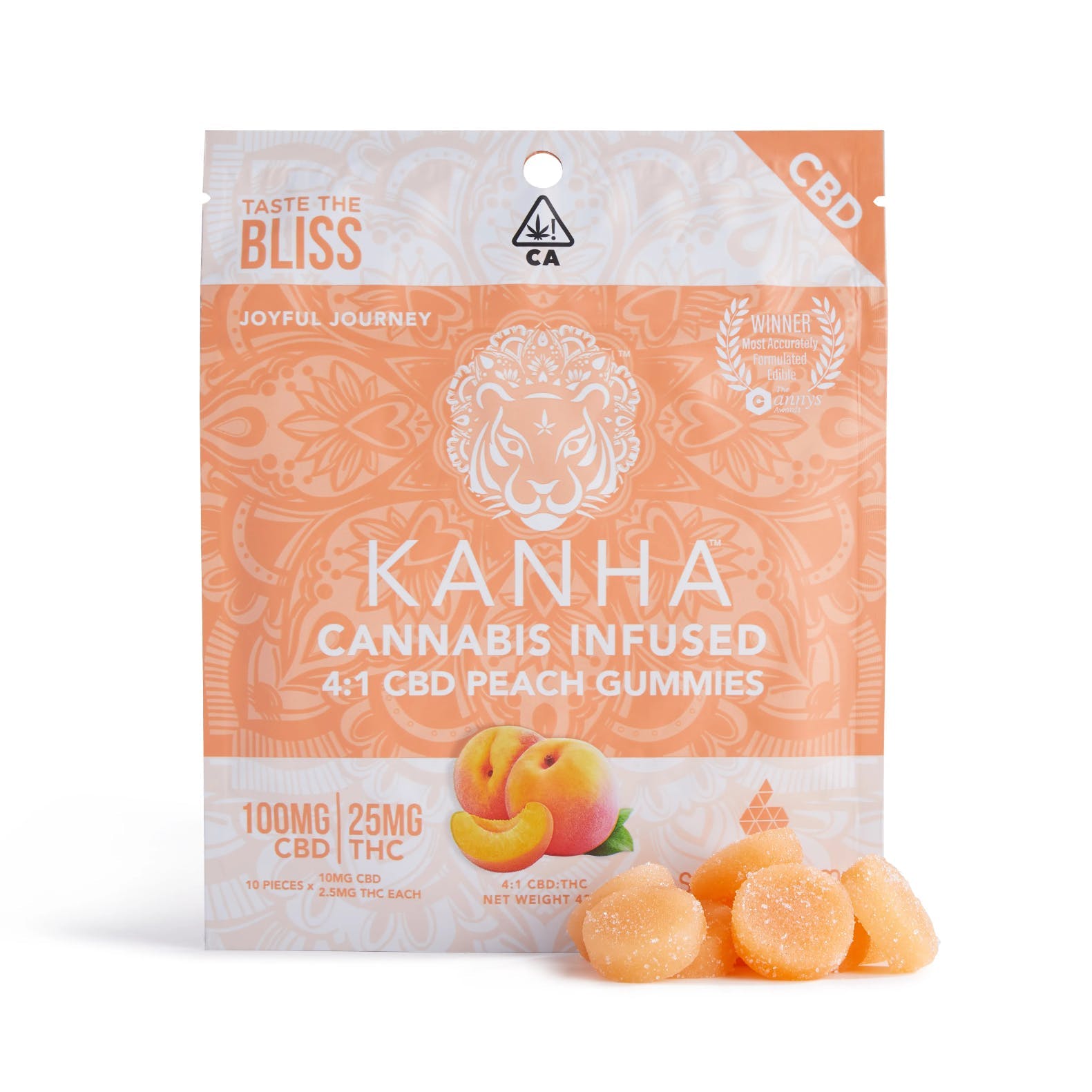 Photograph of product: Kanha - CBD 4:1 Peach Gummies - 100mg