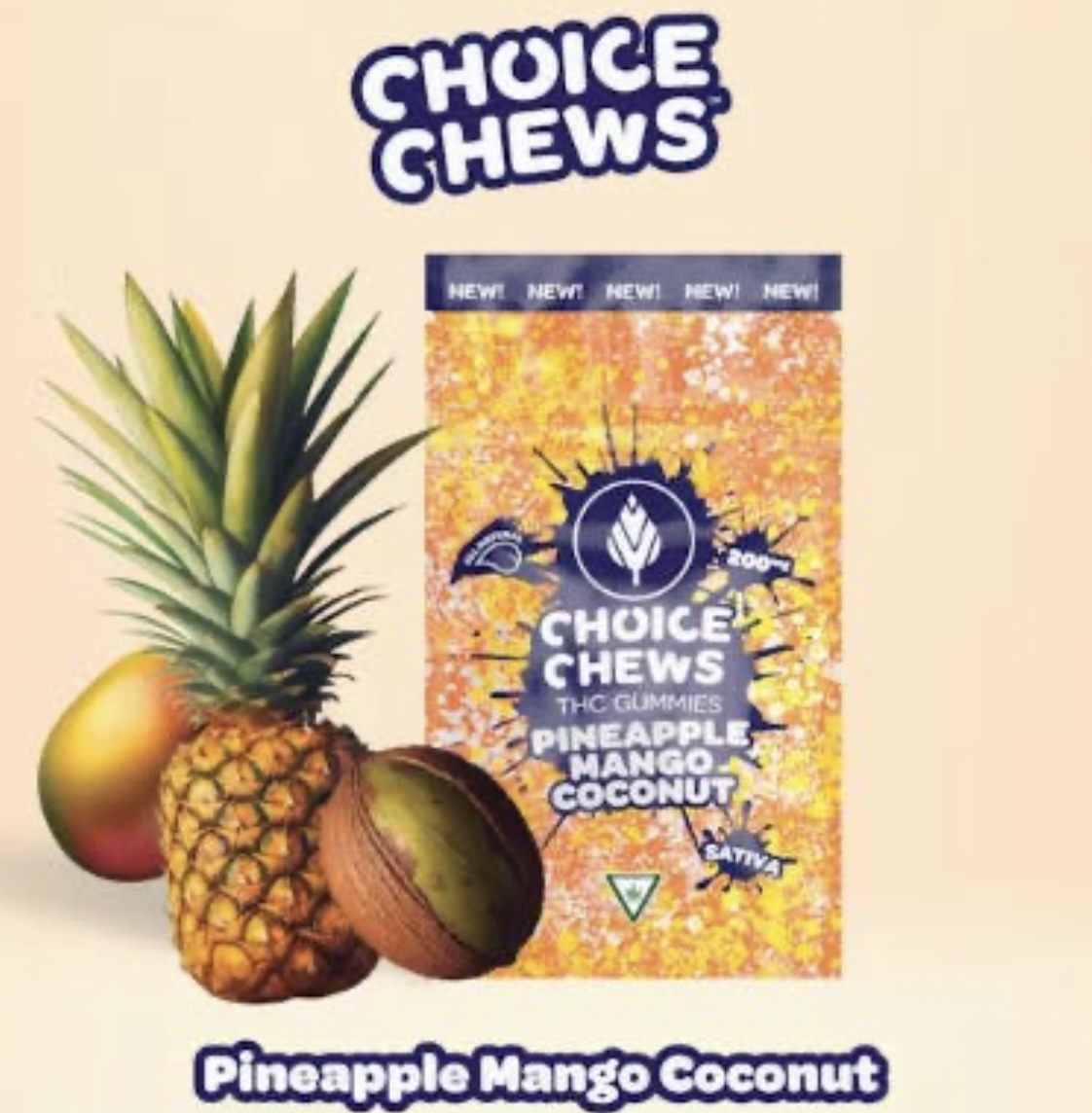 Photograph of product: AU Choice: Pineapple Mango Coconut (S) Gummies 200mg