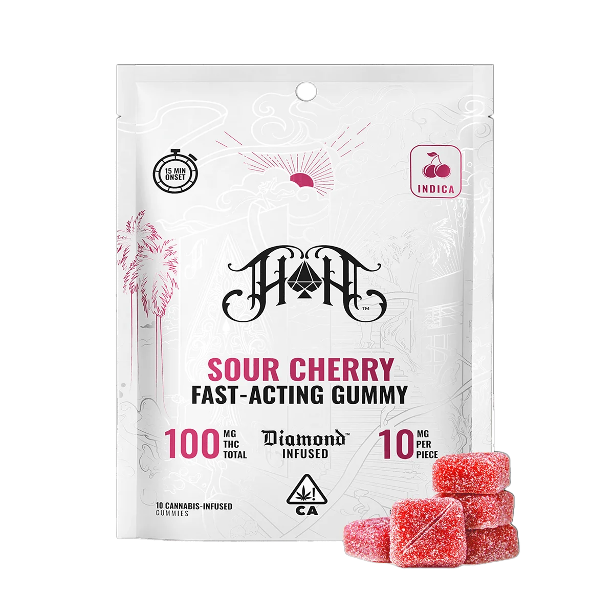 Photograph of product: SOUR CHERRY FAST ACTING GUMMIES | 10PK | 100MG