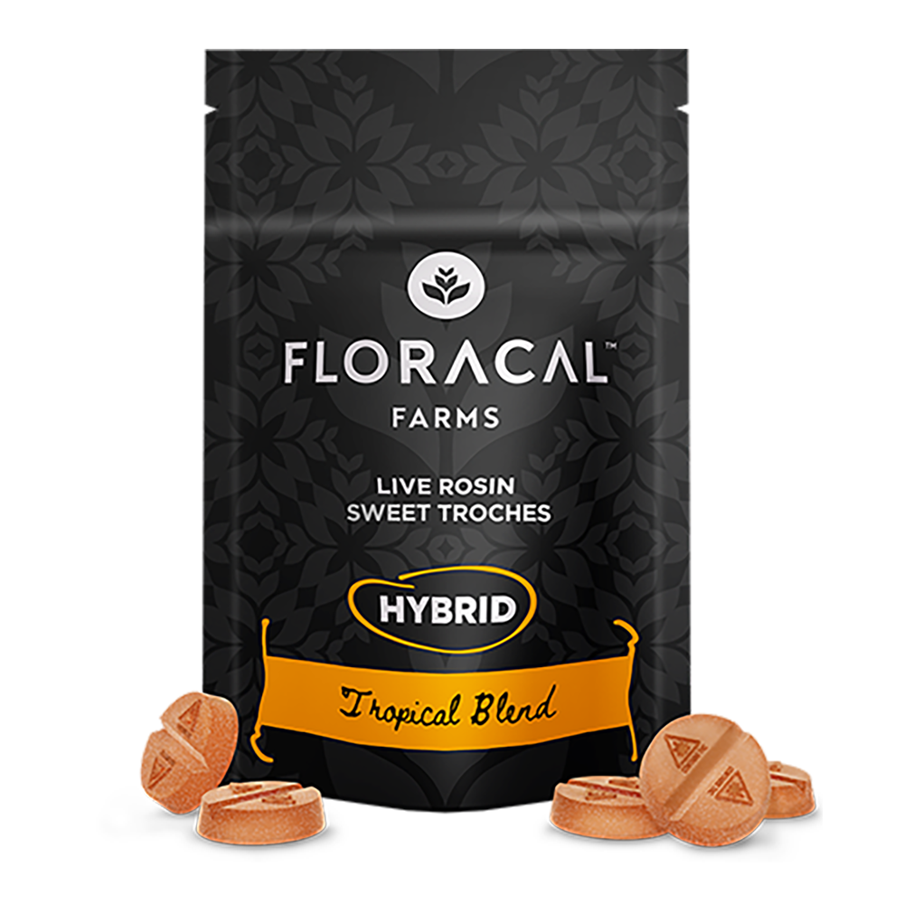 Photograph of product: FloraCal Tropical Blend (H) Live Rosin Troches 10mg (10pk)