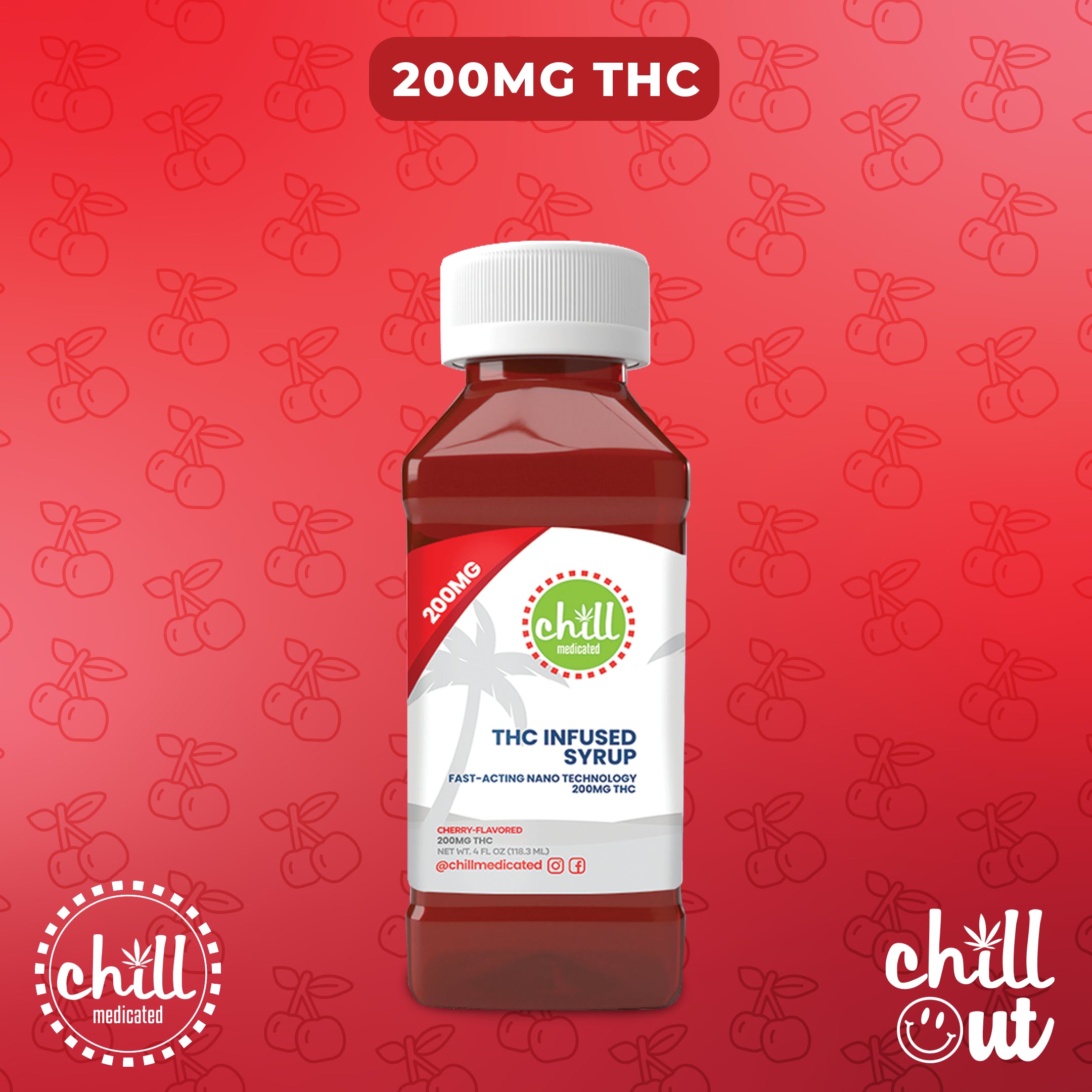 Photograph of product: Chill Medicated - Cherry Flavored Syrup 200mg