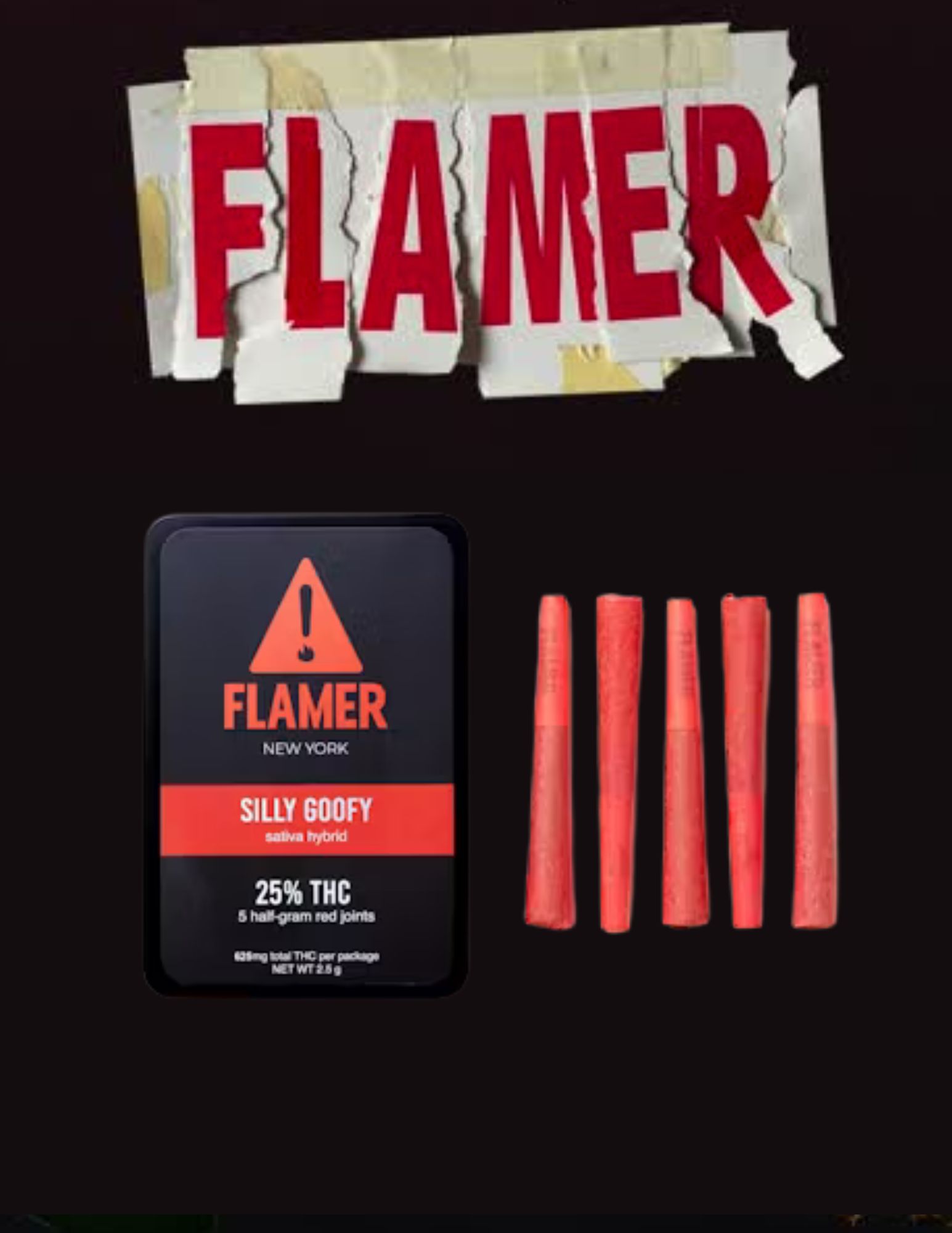 Photograph of product: Flamer 5 Pack of .5g Pre-rolls- Silly Goofy (2.5g)