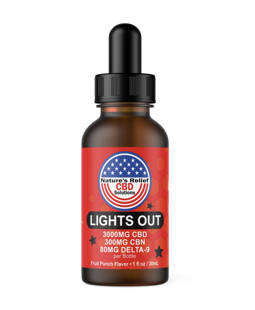 Photograph of product: Nature's Relief | Lights Out Dropper | 3000mg CBD:300mg CBN:80mg D-9TH-oui | Fruit Punch