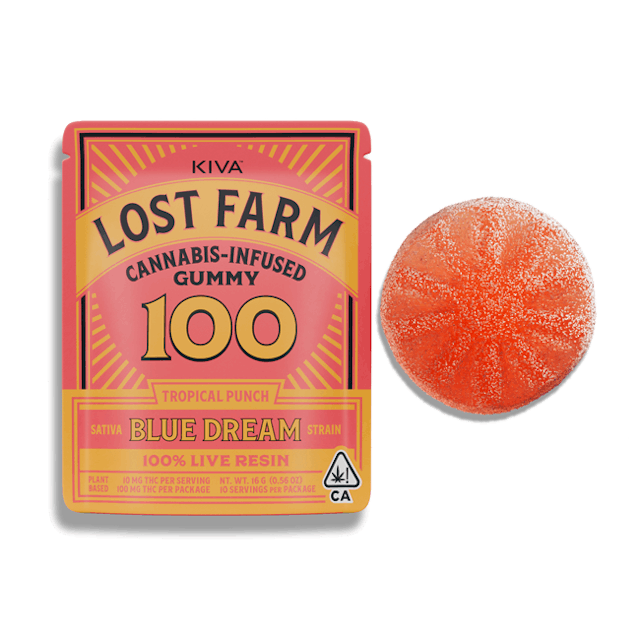 Photograph of product: 100MG SINGLE BLUE DREAM TROPICAL PUNCH LIVE RESIN GUMMY - 