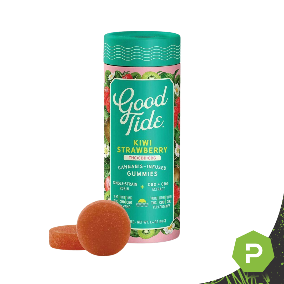 Photograph of product: Good Tide | 200mg Rosin Gummies | Kiwi Strawberry 2:1:1 TH-oui:CBD:CBG