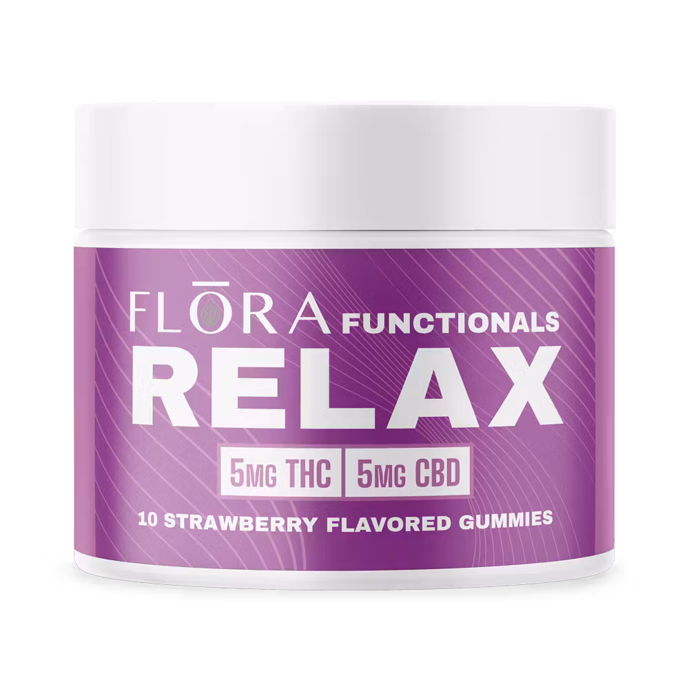 Photograph of product: Flora - Functionals Relax Strawberry - 5mg TH-oui + 5mg CBD