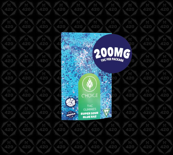 Photograph of product: 200mg Super Sour Blue Raz Oui'd Gummies - Choice Chews