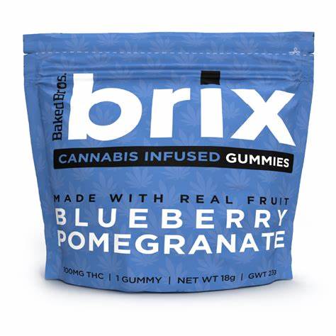 Photograph of Product: Baked Bros BRIX Blueberry Pomegranate Gummies 100mg/.1