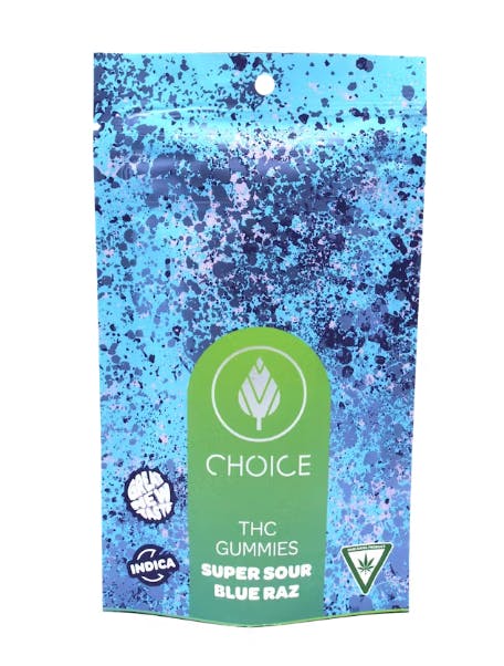 Photograph of product: Choice Super Sour Blue Raz Oui'd Soft Chews 200mg Rec