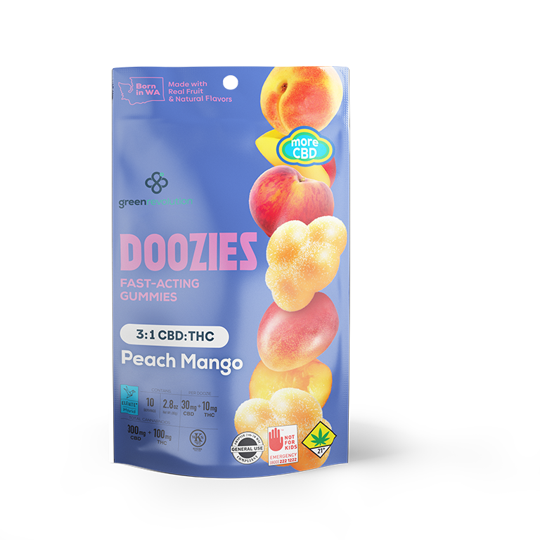 Photograph of product: Doozies - Peach Mango (S) 3:1 - 30mg CBD;10mg TH-oui - Edible - 10pk