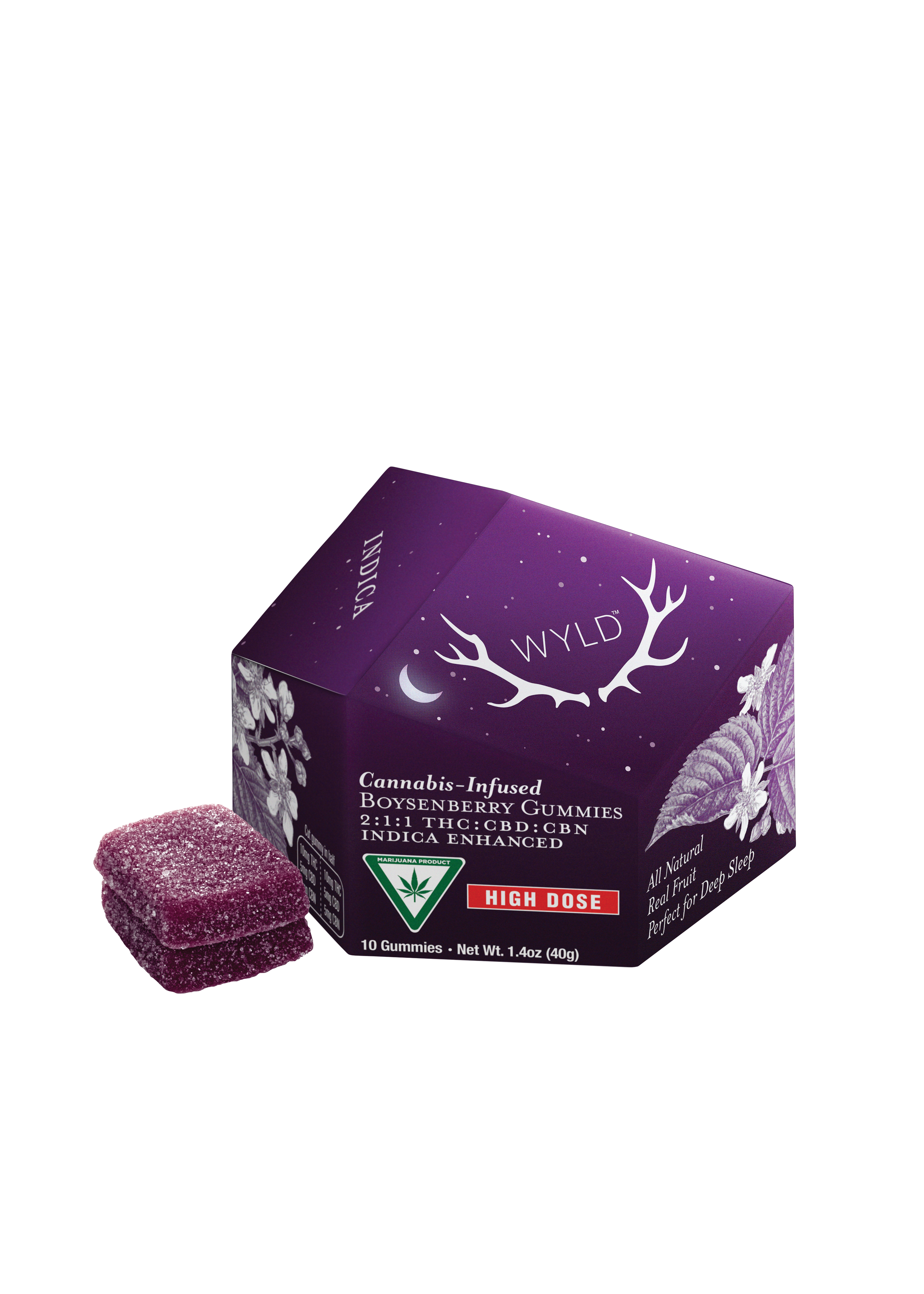 Photograph of product: Wyld - Gummies - 200mg - 2:1:1 TH-oui/CBD/CBN - Boysenberry - Oui'd