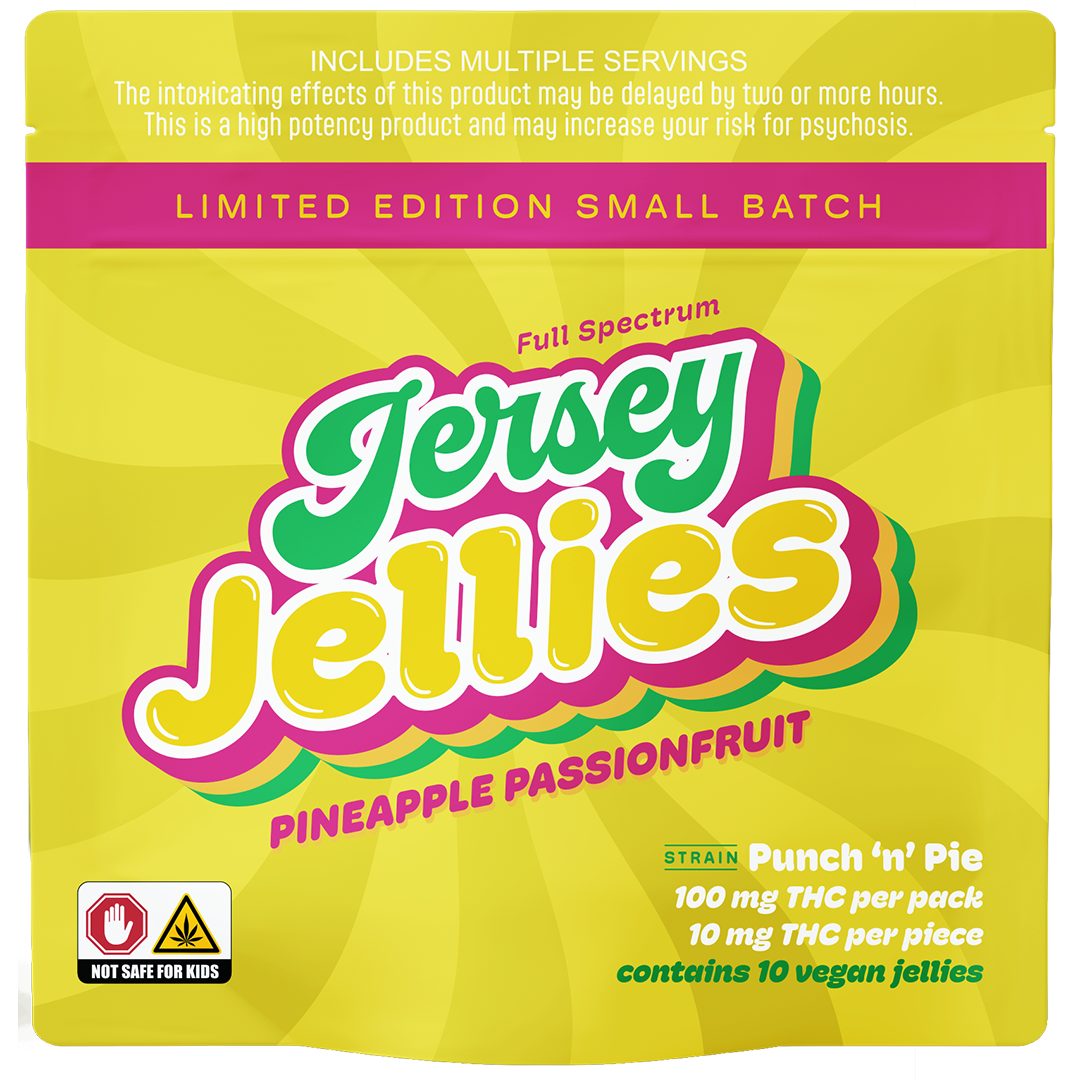 Photograph of product: Jersey Jellies - Pineapple Passion Fruit (Punch 'n' Pie) - Limited Edition Cured Resin Gummies - 10-pack (100mg)