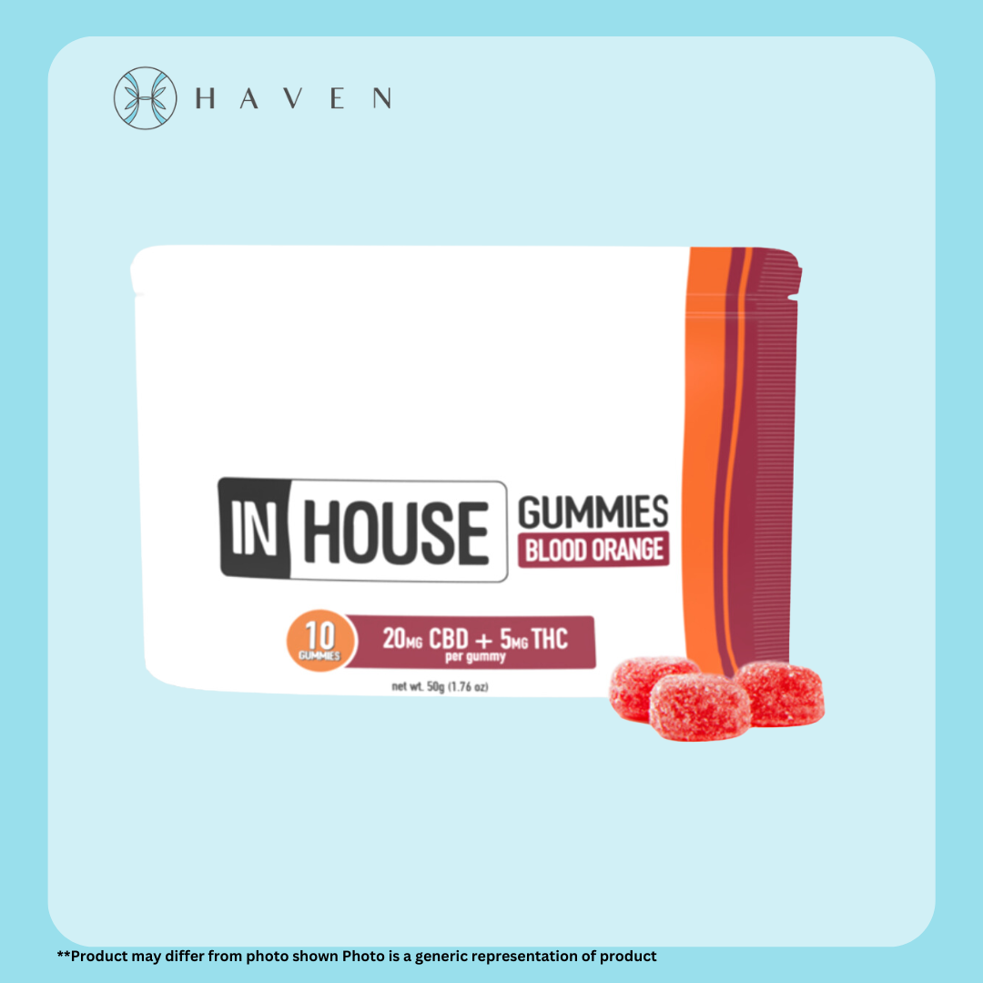 Photograph of product: 10mg Blood Orange 1:5 10mg TH-oui : 50mg CBD Gummies | In House