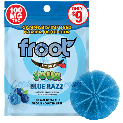 Photograph of product: SOUR BLUE RAZZ | HYBRID | SINGLE GUMMY | 100MG