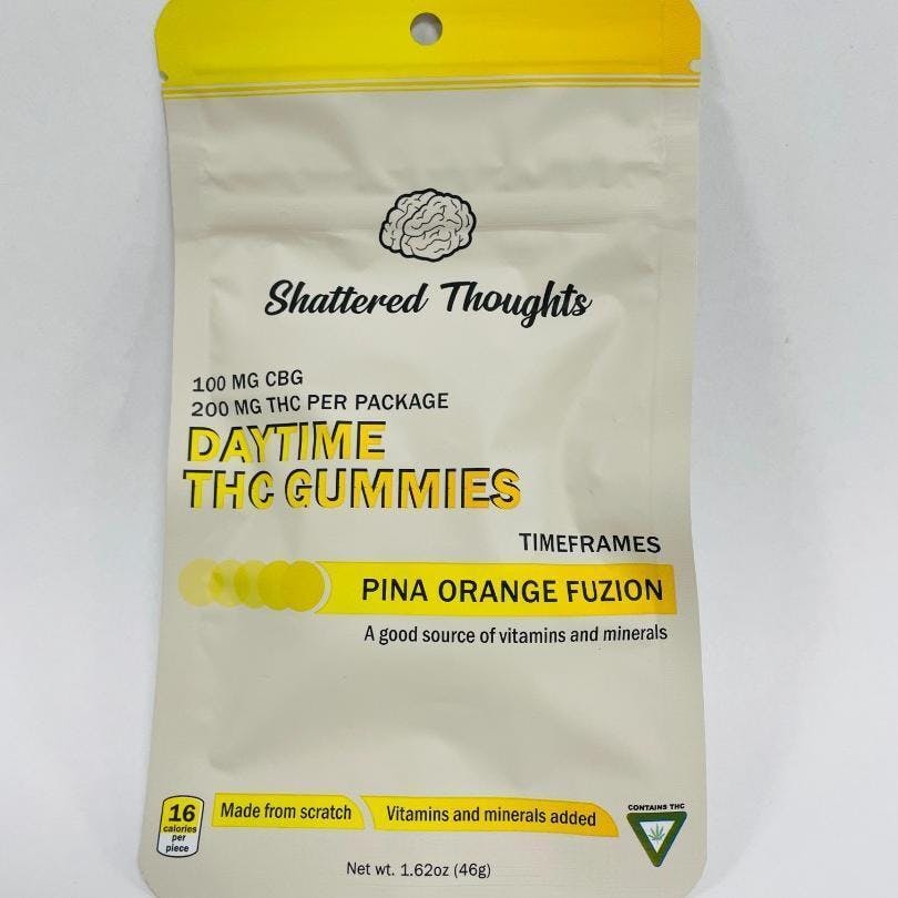 Photograph of product: Shattered Thoughts - Daytime Pina Orange Fuzion - 200mg Gummies