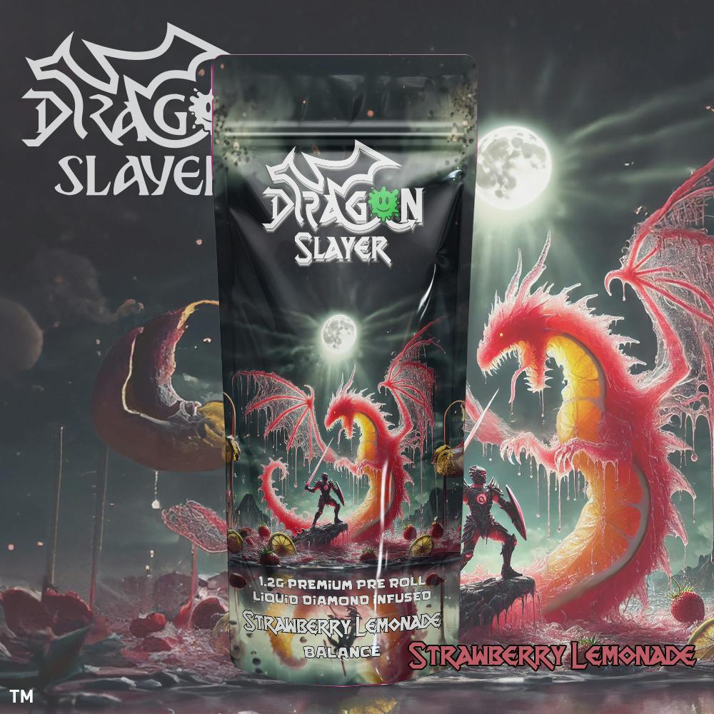 Photograph of product: Dragon Slayer - Liquid Diamond Pre-roll 1.2g - Strawberry Lemonade