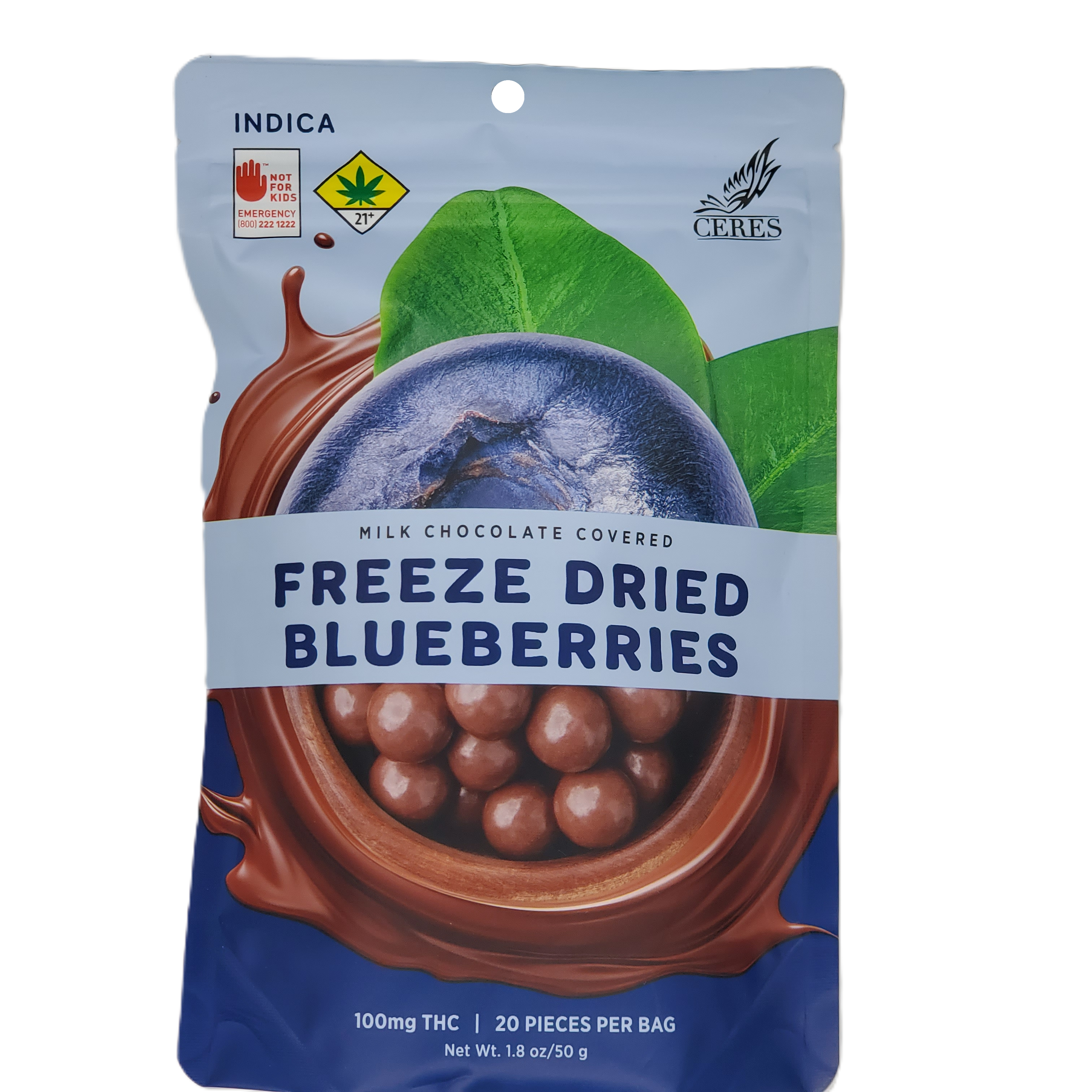 Photograph of product: Ceres Freeze Dried Chocolate Covered Blueberries Oui'd 20pk 100mg