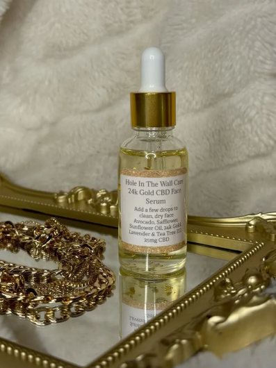 Photograph of product: Hole in the Wall Care - 24k Gold CBD Face Serum - 1oz