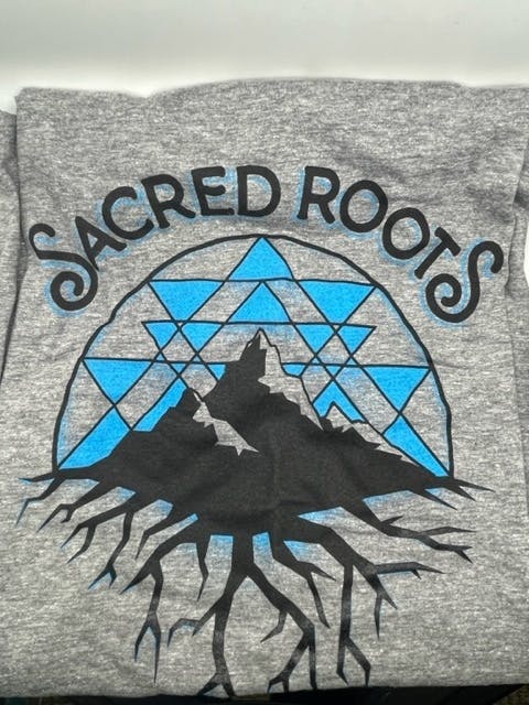 Photograph of product: Sacred Roots T-Shirt - Grey with Blue XXXL