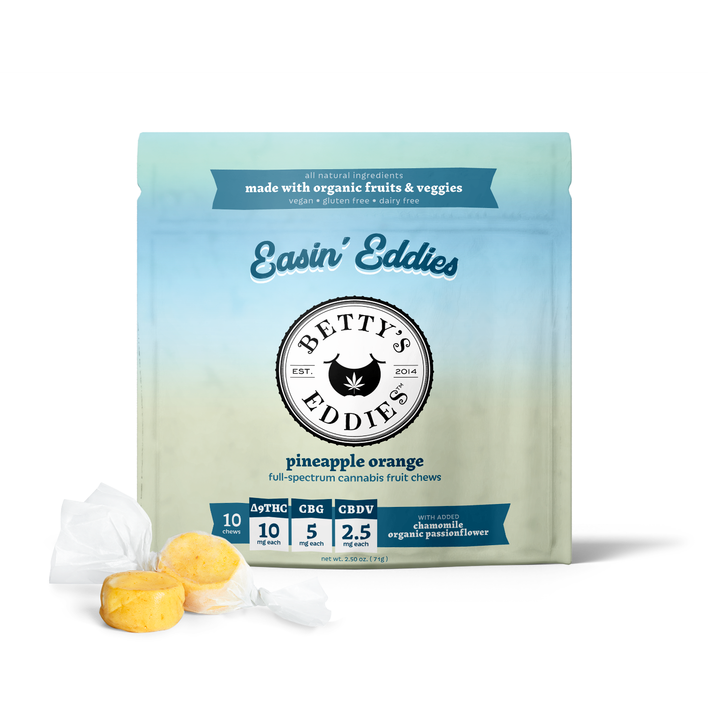Photograph of product: 100mg Pineapple Orange Easin Chews [4:2:1 TH-oui:CBG:CBDV] 10pk
