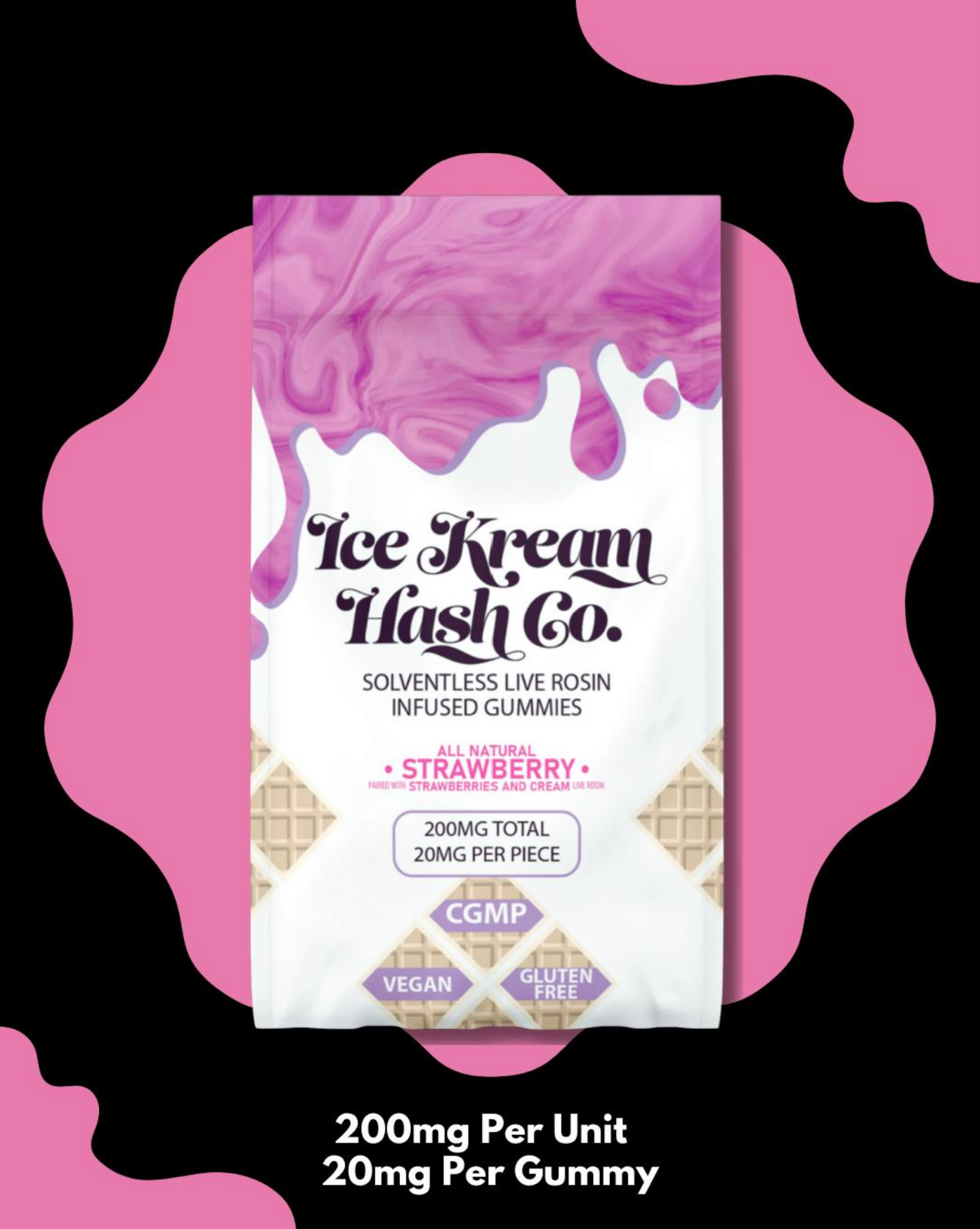 Photograph of product: Ice Kream au chocolat Co - Strawberry Rosin Gummies 200mg
