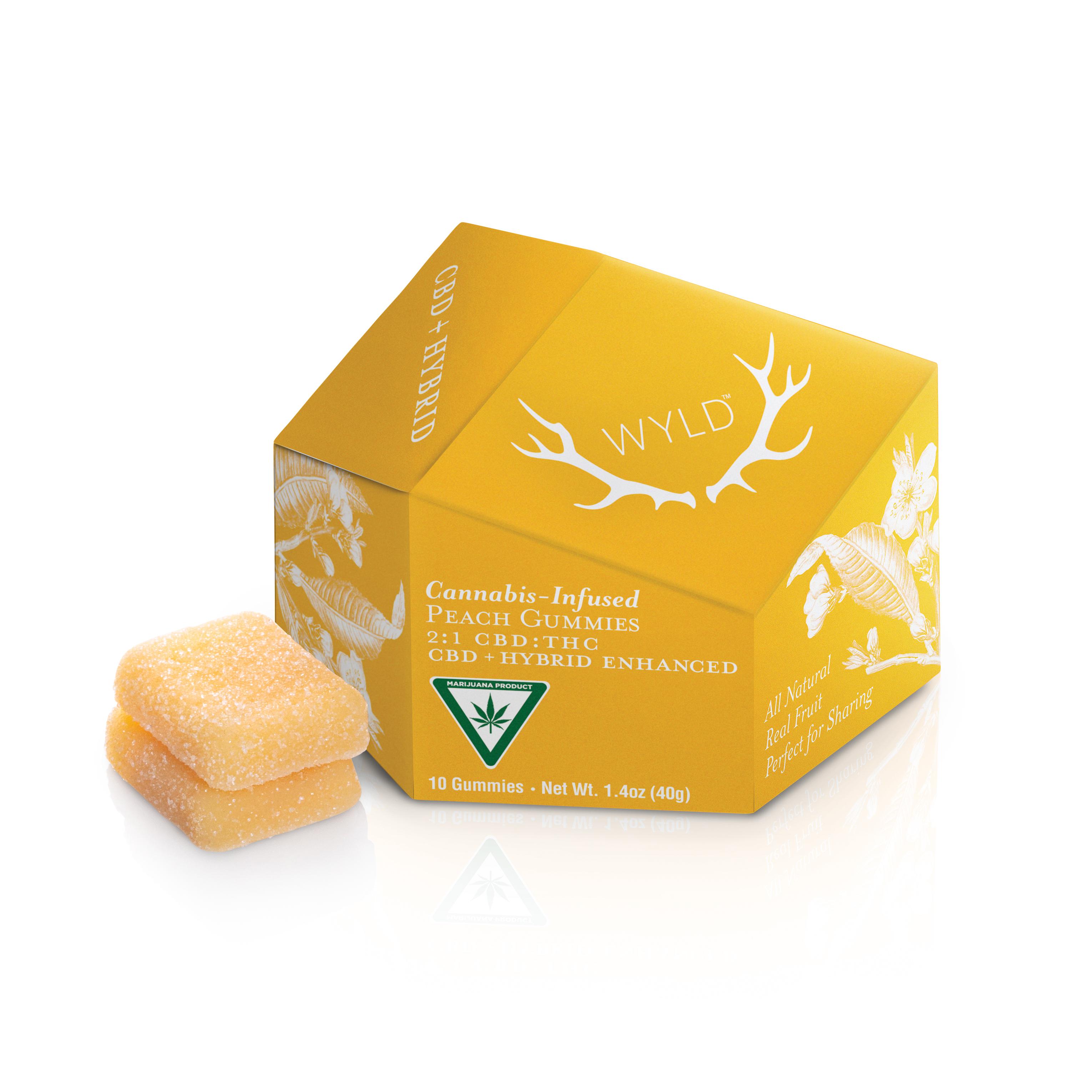 Photograph of product: Peach 2:1 100mgCBD:50mgTH-oui Hybrid Gummies By Wyld