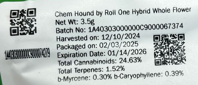Photograph of Product: Roll One Chem Hound 3.5g