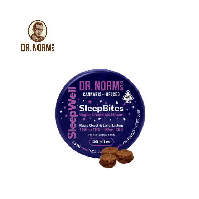 Photograph of product: BROWNIE SLEEPBITES 2:1 TH-oui:CBN 100+50MG 40 BITES