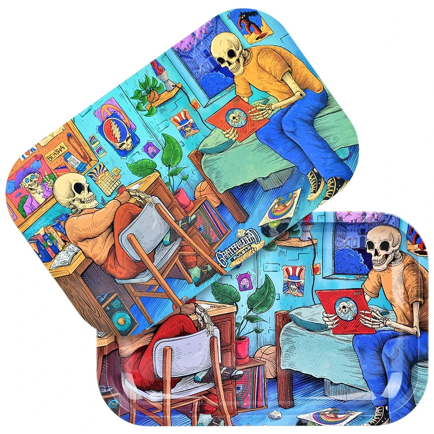 Photograph of product: Grateful Dead x Pulsar Metal Rolling Tray w/ Lid / 11" x 7" - Deadhead Dorm
