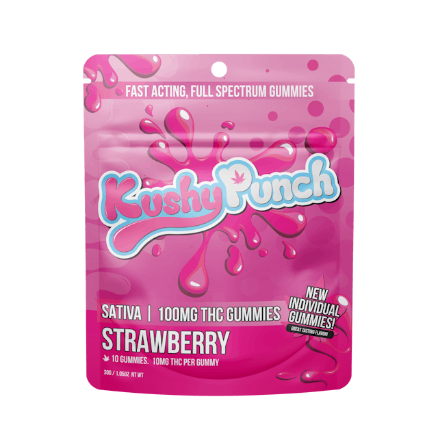 Photograph of product: Strawberry GUMMIES 100MG Kushy Punch - Oui'd - 