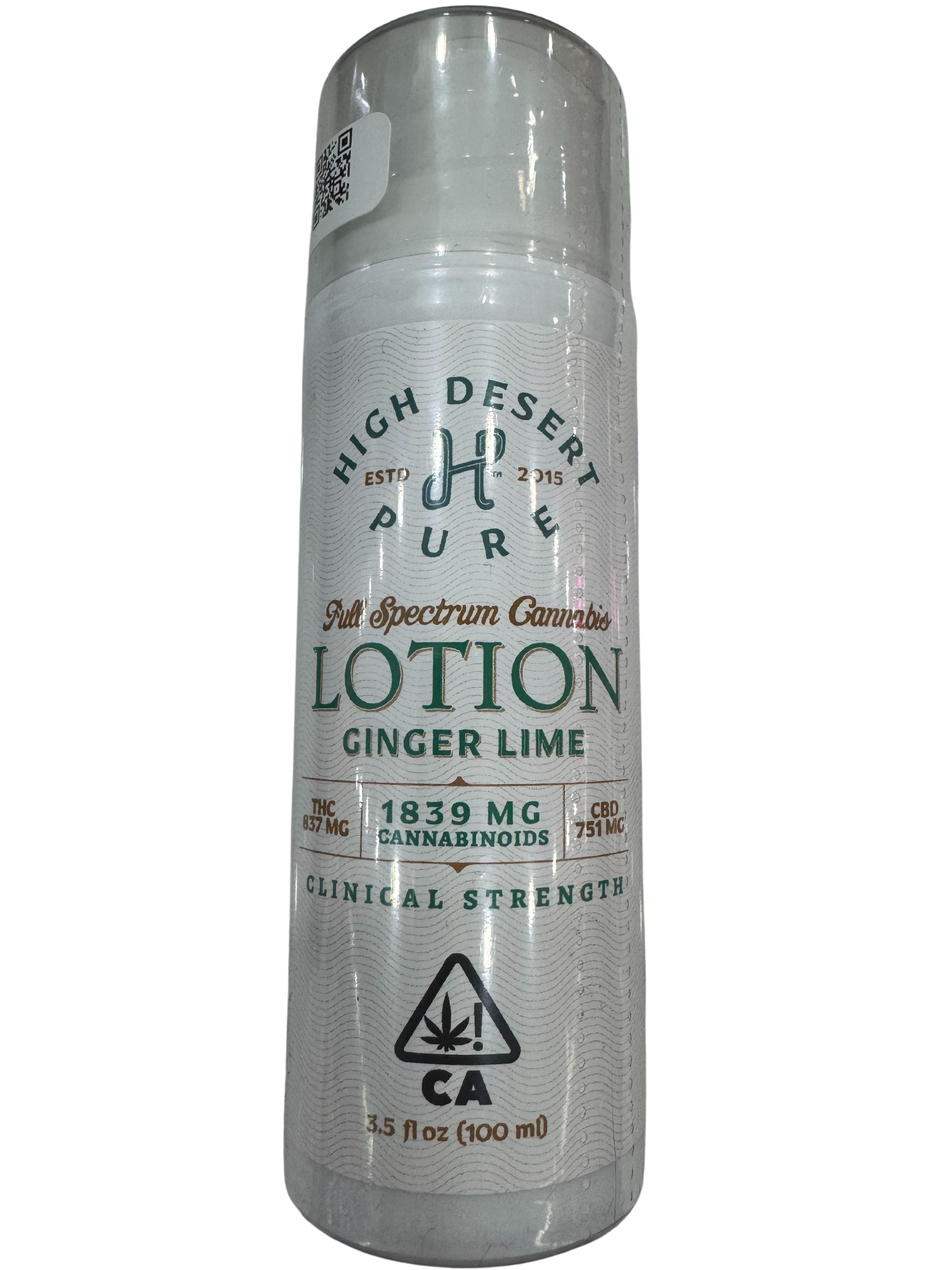 Photograph of product: High Desert Pure Lotion 1:1 Ginger Lime 837MG