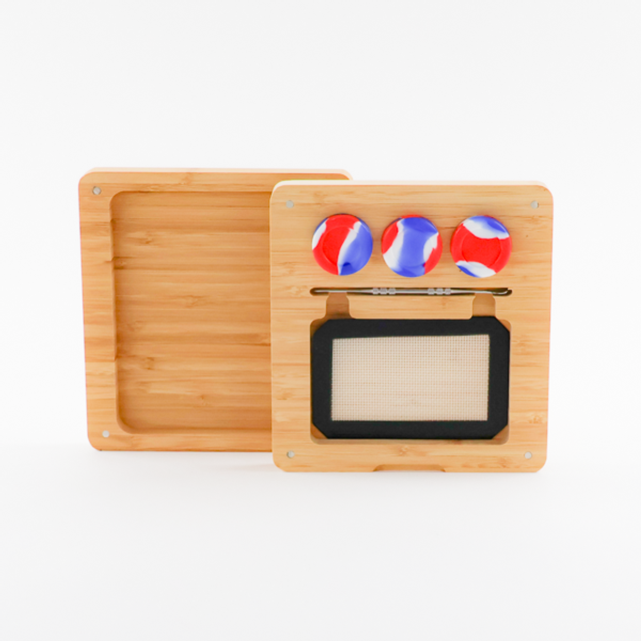 Photograph of product: LUVBUDS | Bamboo Rolling Tray Set | 7"x7.5"