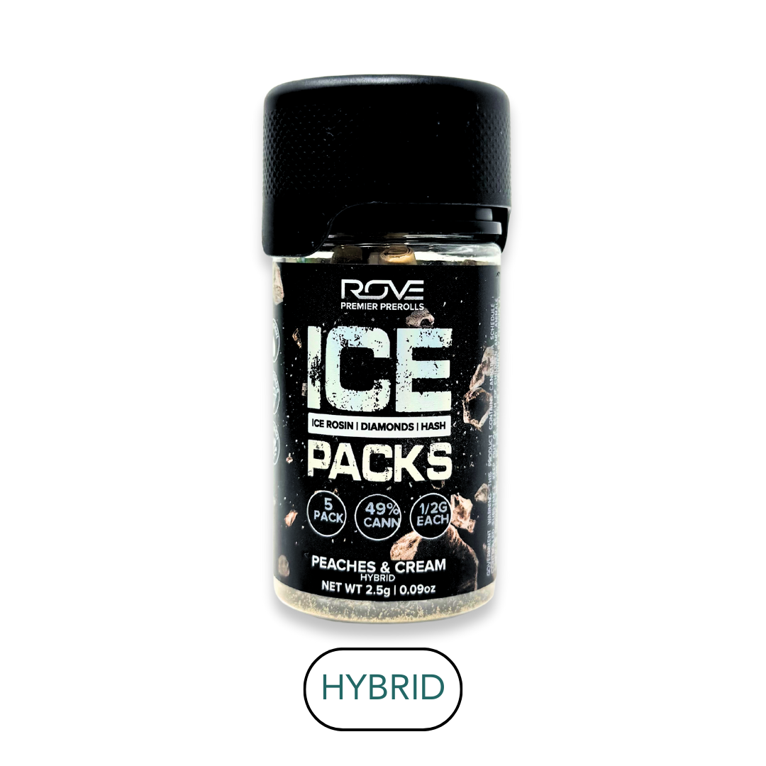 Photograph of product: Rove - Ice Packs - Peaches & Cream H - Infused Preroll Pack - 5pk - 2.5g
