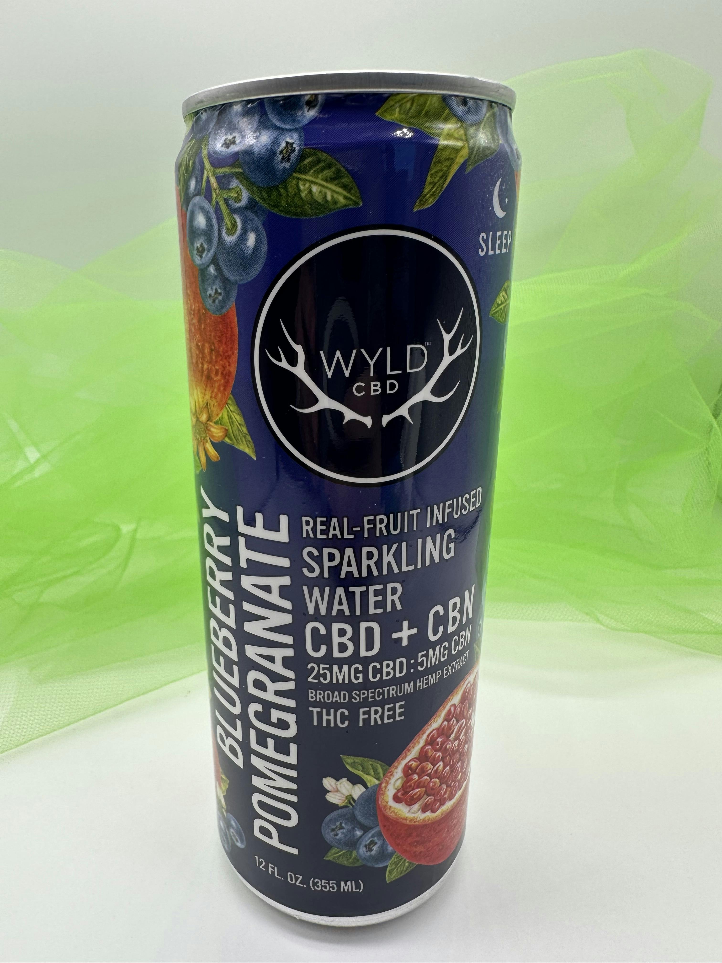 Photograph of product: Wyld CBD Blueberry Pom Sparkling Water 25mg CBD: 5mg CBN