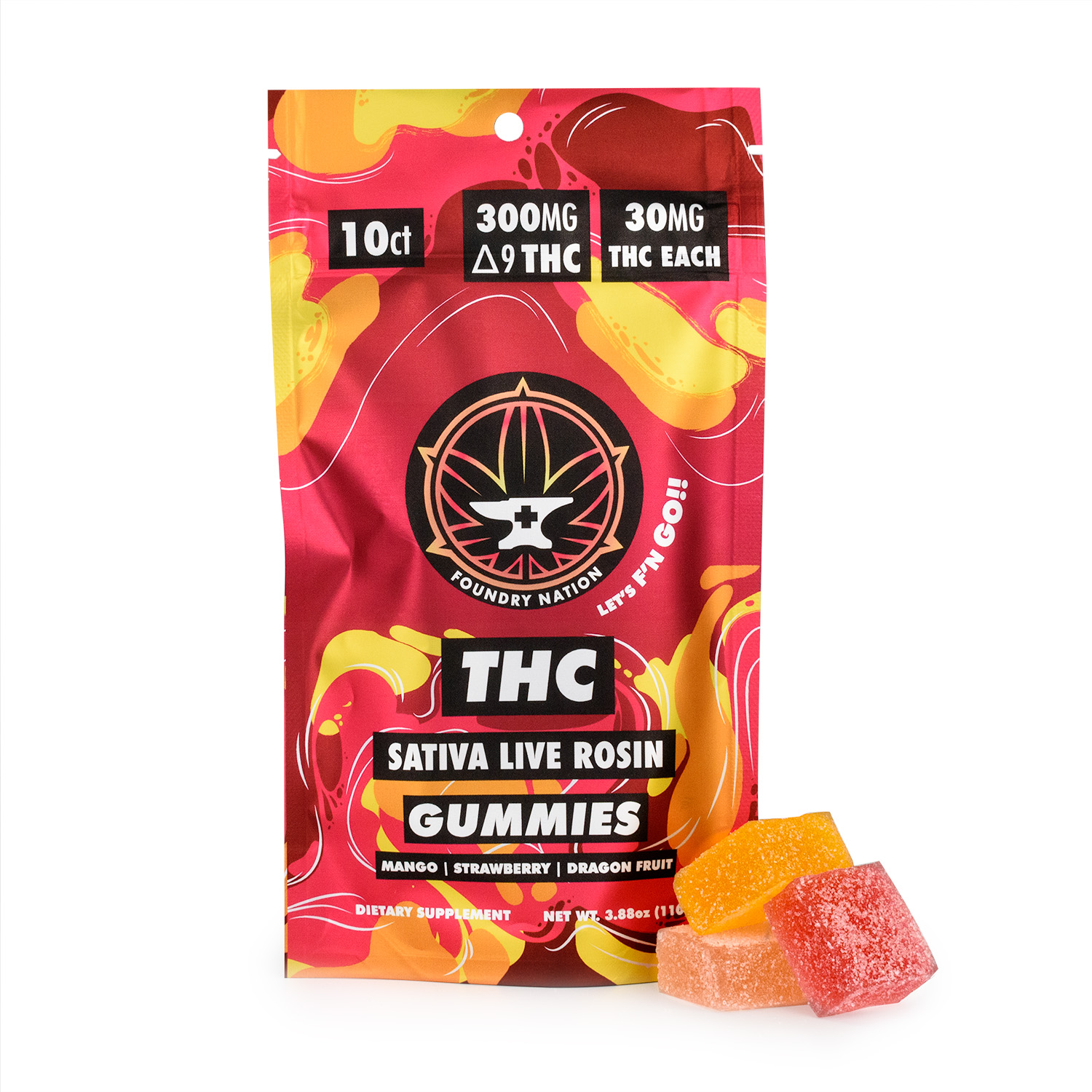 Photograph of product: Foundry Nation - 30mg TH-oui Live Rosin Gummies - (Oui'd) - 10ct
