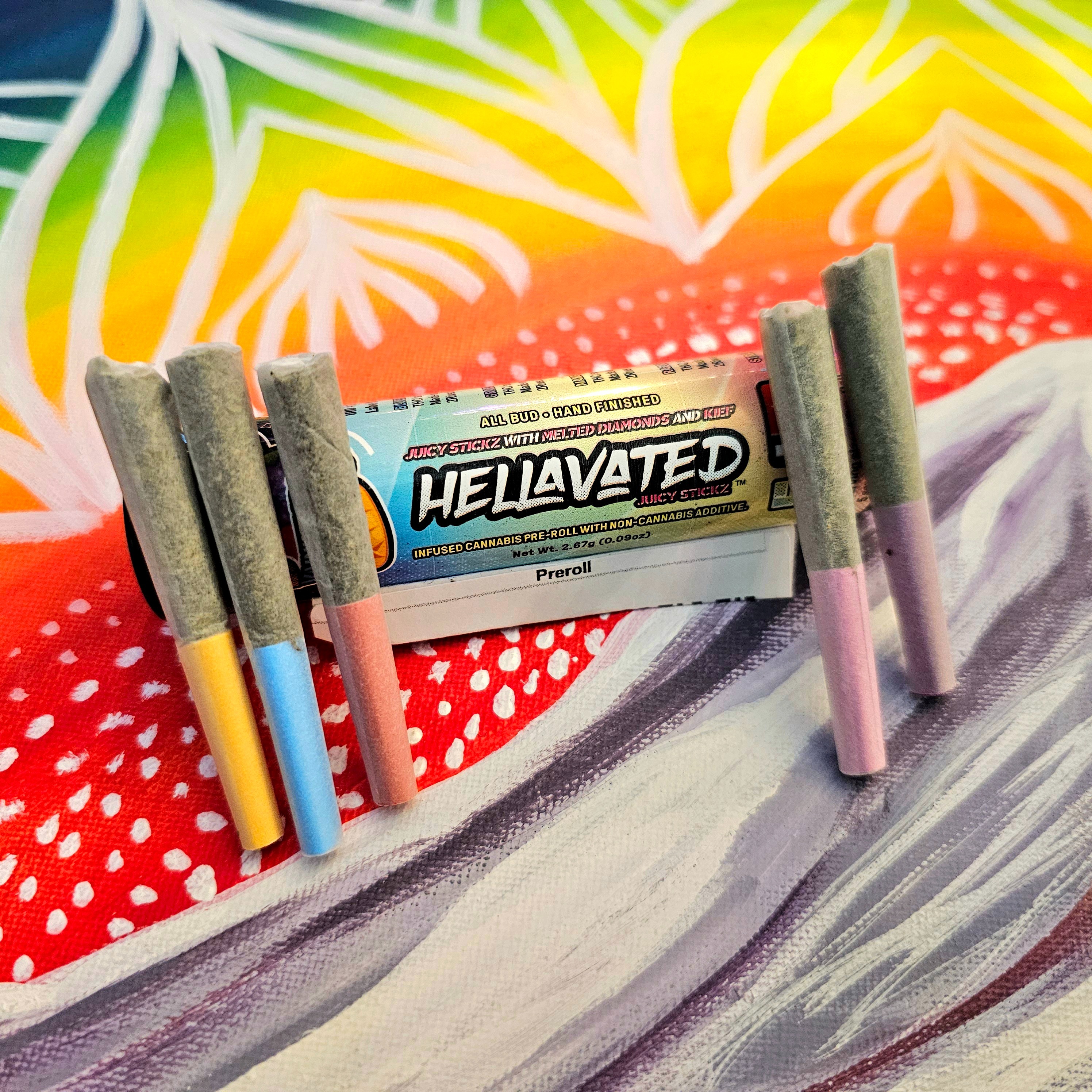 Photograph of product: Hellavated Juicy Stickz 5pk Variety Infused Prerolls
