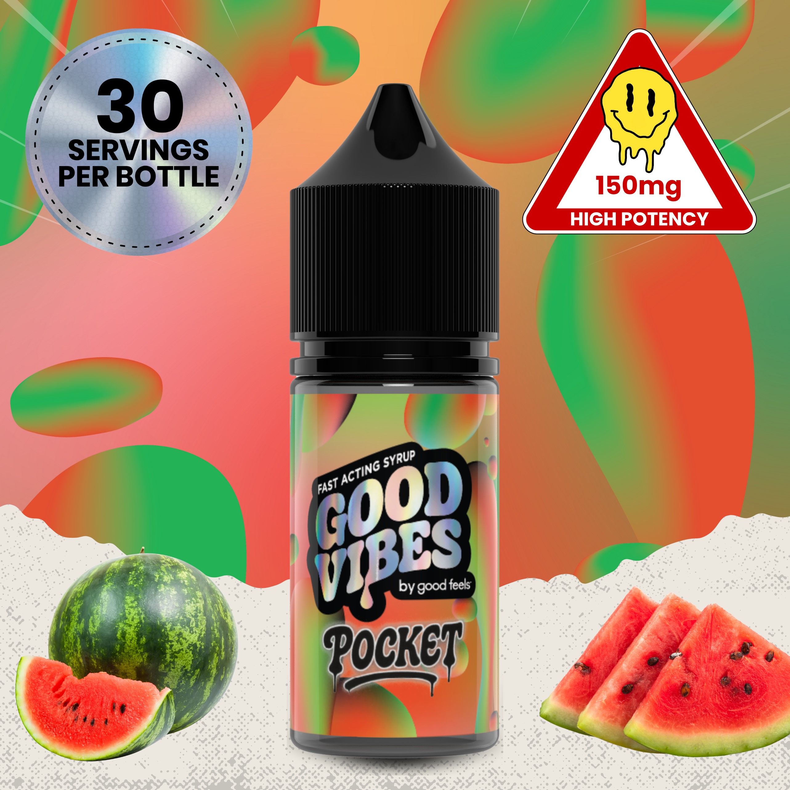 Photograph of product: Watermelon Good Vibes Pockets 150mg (TAX INCLUDED)