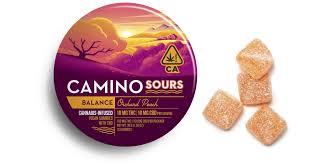 Photograph of product: Camino Sours - 1:1 TH-oui:CBD 200mg Gummies - Orchard Peach (Balance) (H)