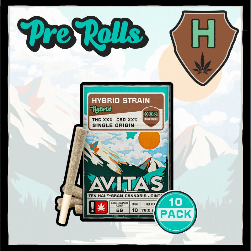 Photograph of product: AVITAS - PREROLL - 0.5G x 10 - HYBRID - JOKER'S CANDY