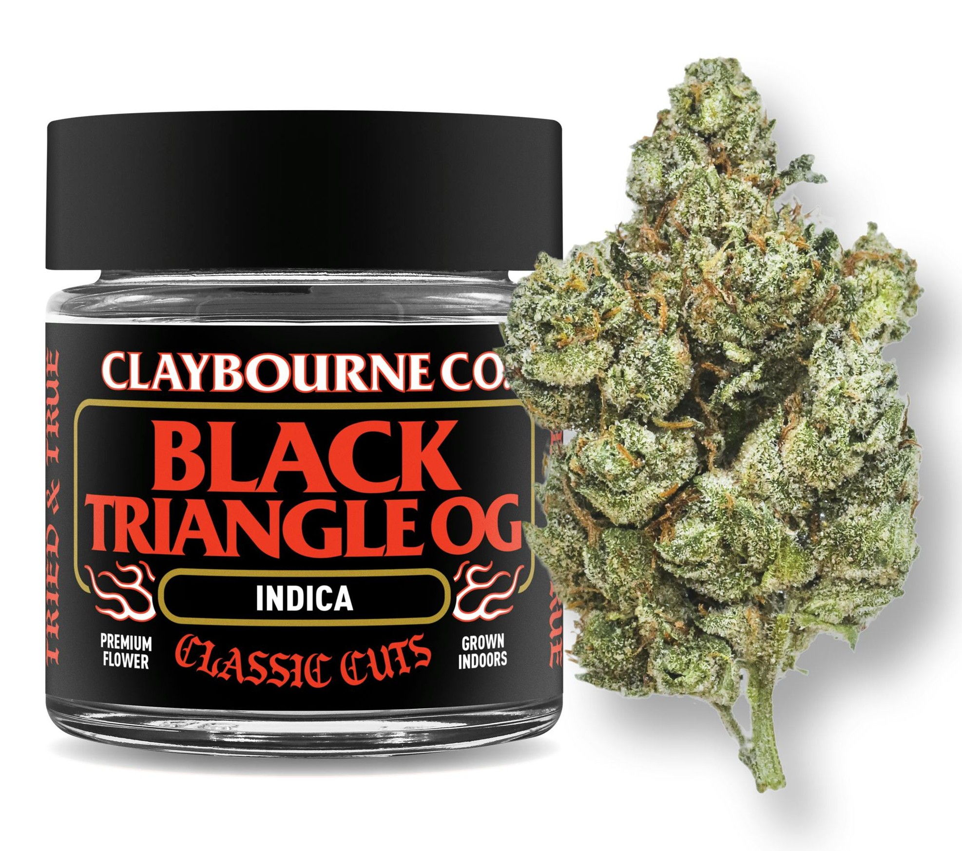 Photograph of product: Claybourne Indoor 3.5g Eighth - Black Triangle OG (I)