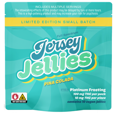 Photograph of product: Jersey Jellies - Pina Colada Vegan 100mg 10pk Cured Resin Jellies