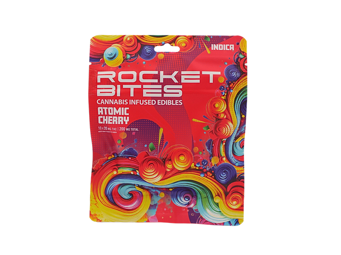 Photograph of product: ROCKET BITES | ATOMIC CHERRY | Oui'd | GUMMIES | 200MG | REC
