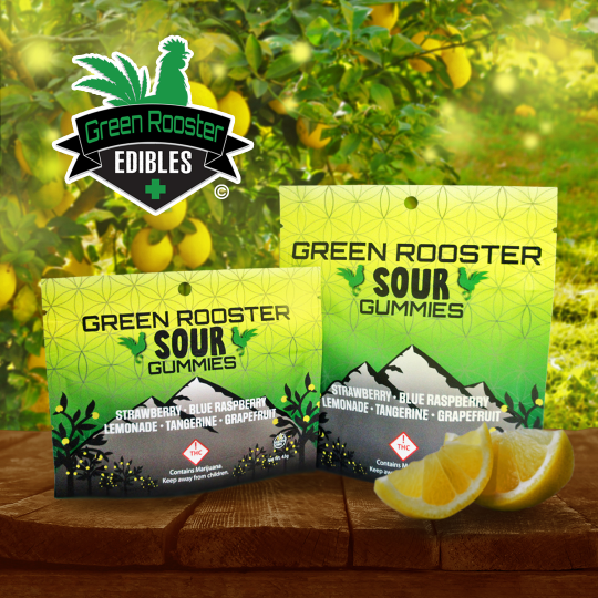 Photograph of product: Green Rooster Gummies Sour Variety 100mg 10pk