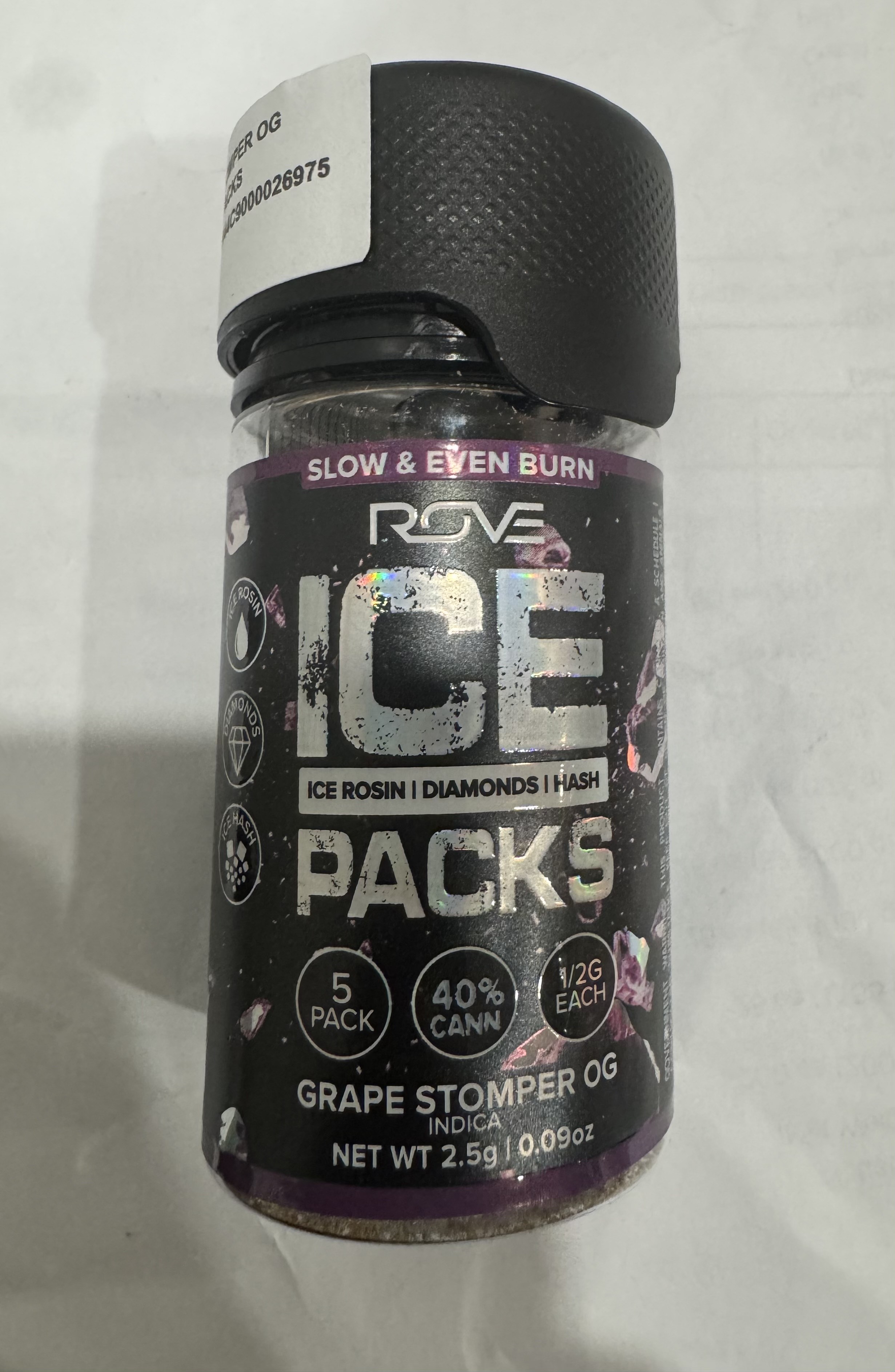 Photograph of product: GRAPE STOMPER OG 2.5G 5 ICE PACK PREROLL - 2.5 G