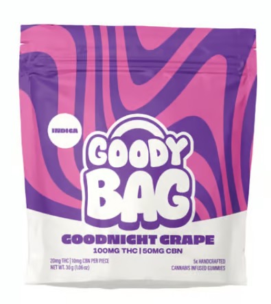 Photograph of product: Goody Bag | Goodnight Grape 4:1 TH-oui : CBN Gummies | 100mg 5pk